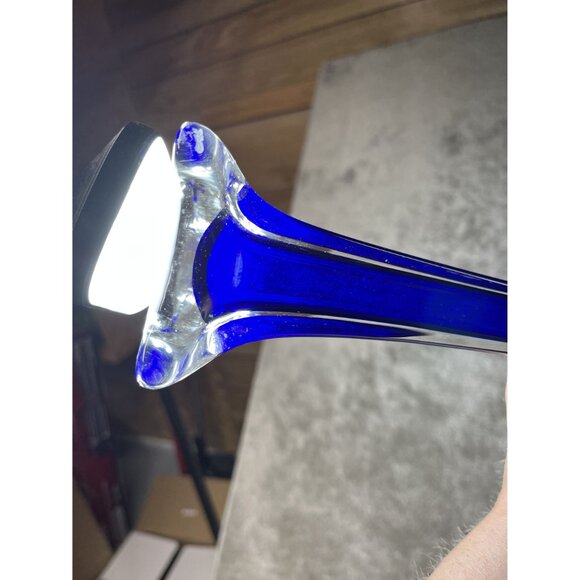 LOT of 2 Cobalt Blue Glass Vase 12" and Cobalt Blue Sundae Glass 6" Collectible - Picture 10 of 10